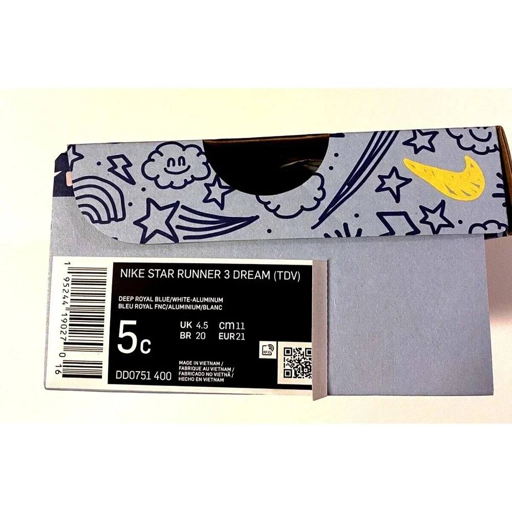 Nike Star Runner 3 Dream (TDV) 5C Deep Royal Blue White-Aluminum New in Box